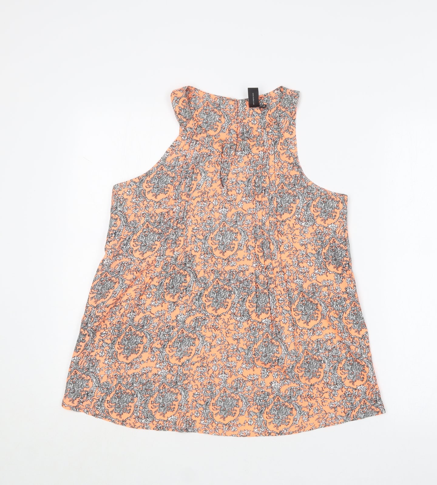 Izabel London Womens Orange Geometric Polyester Basic T-Shirt Size 10 Round Neck