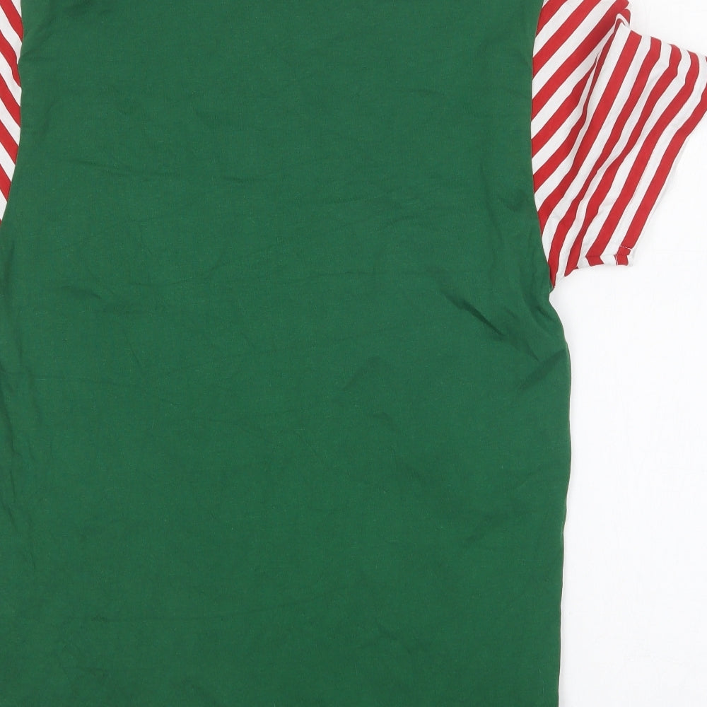 Matalan Womens Green  Cotton Basic T-Shirt Size M Round Neck - Christmas Top