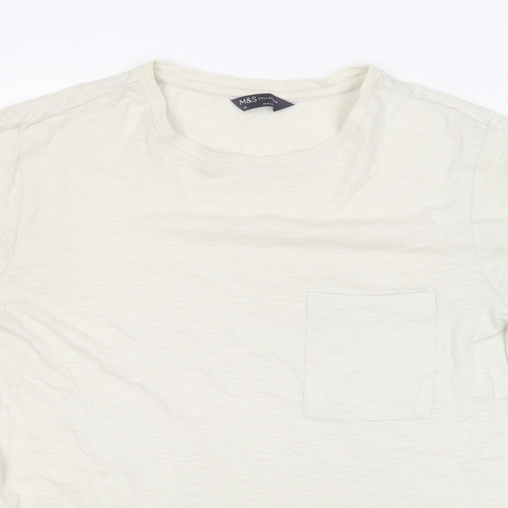 Marks and Spencer Womens Ivory  Cotton Basic T-Shirt Size 14 Round Neck