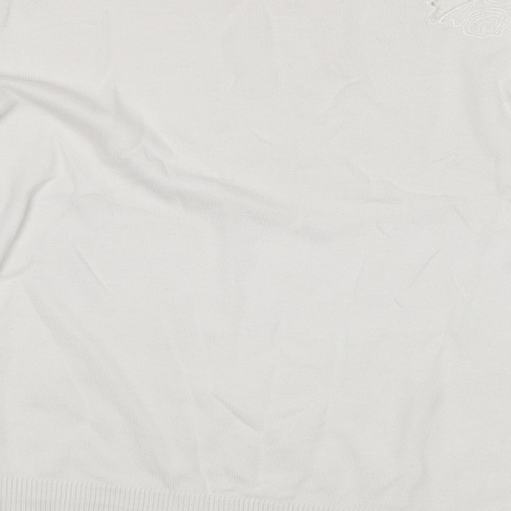 Oasis Womens White Round Neck  Cotton Blend Pullover Jumper Size M