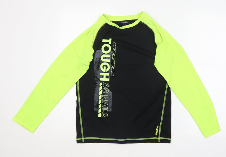 Reebok Boys Black  Polyester Basic T-Shirt Size L Round Neck