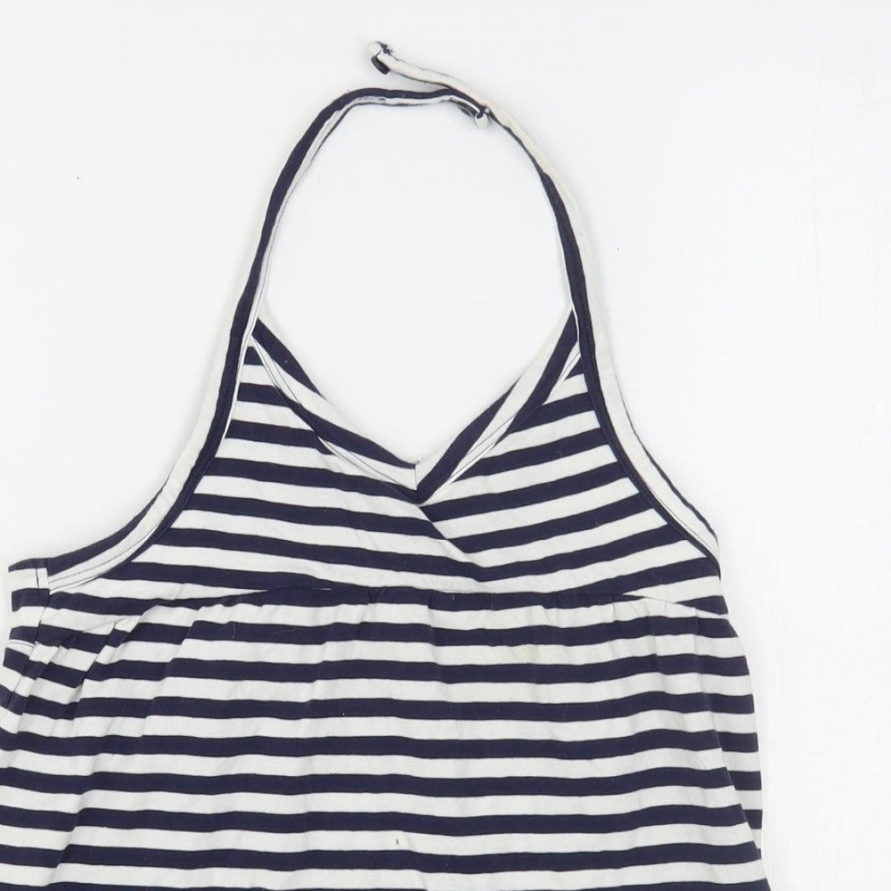 NEXT Girls Blue Striped Cotton Basic Tank Size 11 Years Halter