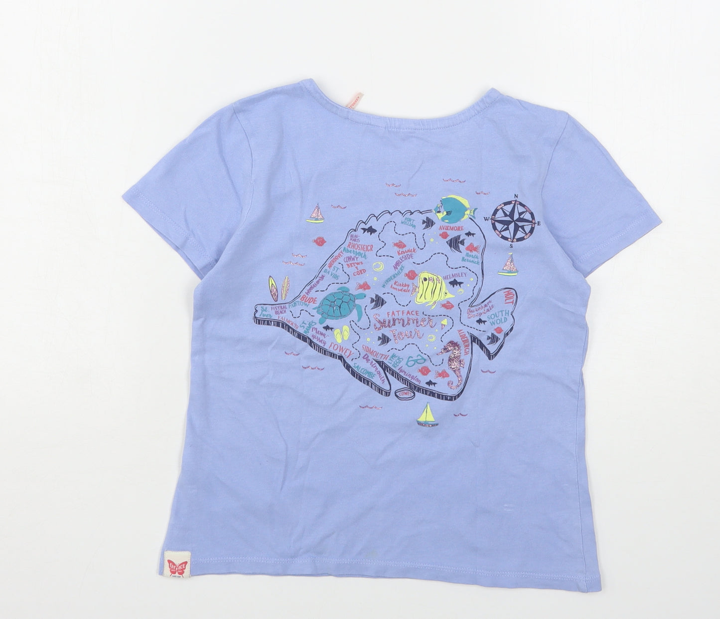 Fat Face Girls Blue  Cotton Basic T-Shirt Size 8-9 Years Round Neck  - Fish Print
