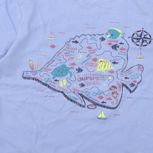 Fat Face Girls Blue  Cotton Basic T-Shirt Size 8-9 Years Round Neck  - Fish Print