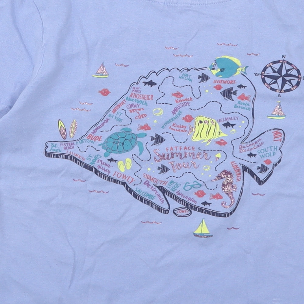 Fat Face Girls Blue  Cotton Basic T-Shirt Size 8-9 Years Round Neck  - Fish Print
