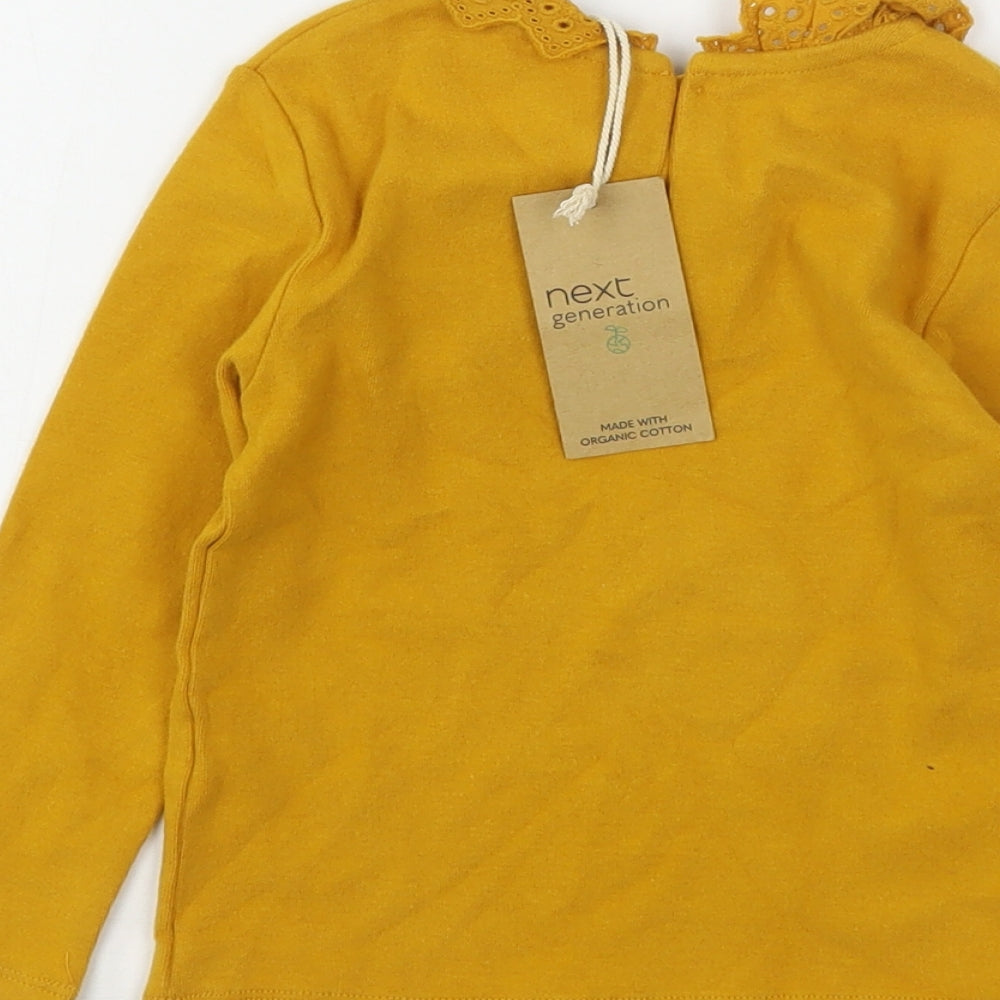 NEXT Girls Yellow  Cotton Basic T-Shirt Size 2-3 Years Collared