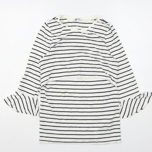 Blooming Marvellous Womens White Striped Viscose Basic T-Shirt Size M Round Neck