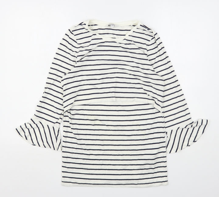 Blooming Marvellous Womens White Striped Viscose Basic T-Shirt Size M Round Neck