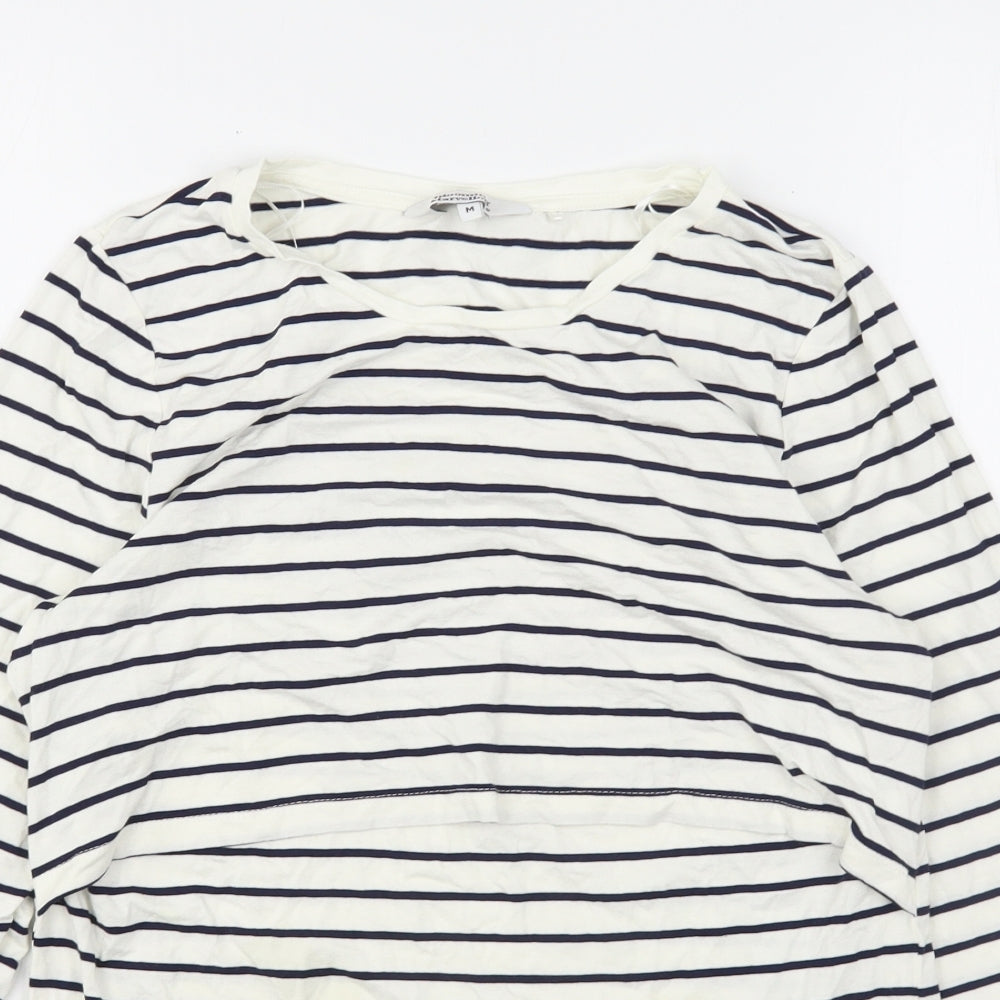 Blooming Marvellous Womens White Striped Viscose Basic T-Shirt Size M Round Neck