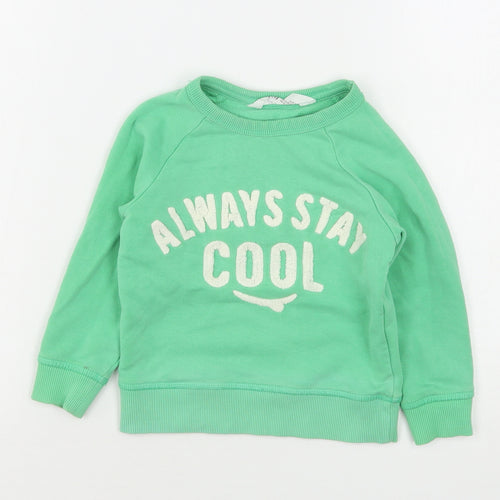 H&M Boys Green  Cotton Pullover Sweatshirt Size 2 Years