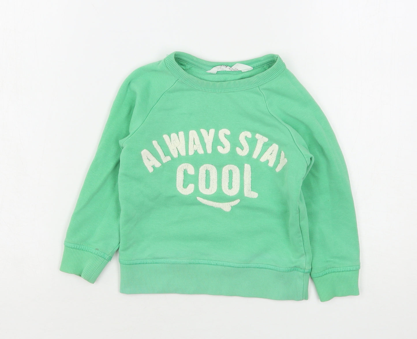 H&M Boys Green  Cotton Pullover Sweatshirt Size 2 Years