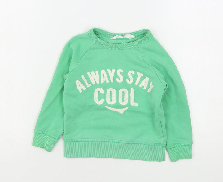 H&M Boys Green  Cotton Pullover Sweatshirt Size 2 Years