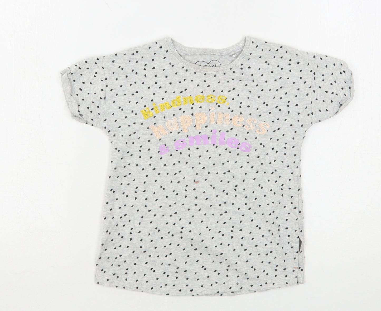 NEXT Girls Grey Polka Dot Cotton Basic T-Shirt Size 2-3 Years Round Neck