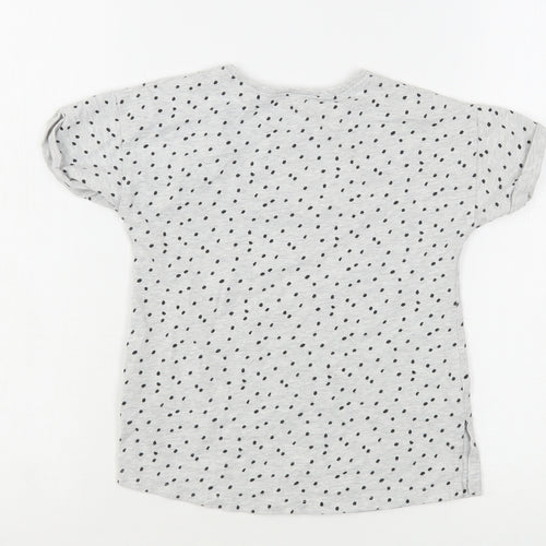 NEXT Girls Grey Polka Dot Cotton Basic T-Shirt Size 2-3 Years Round Neck