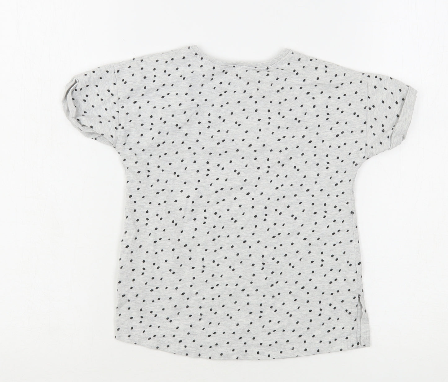 NEXT Girls Grey Polka Dot Cotton Basic T-Shirt Size 2-3 Years Round Neck