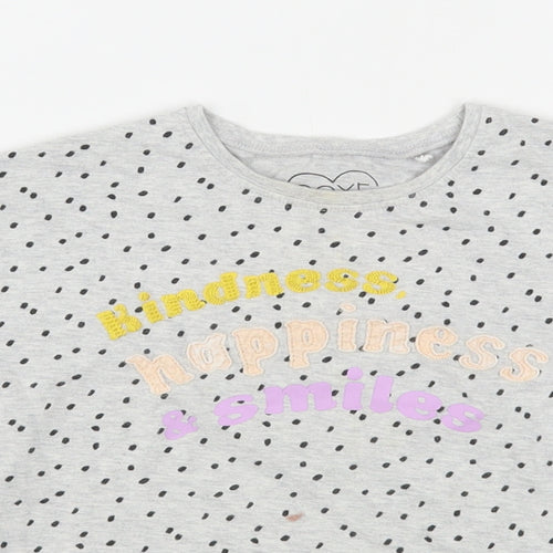 NEXT Girls Grey Polka Dot Cotton Basic T-Shirt Size 2-3 Years Round Neck