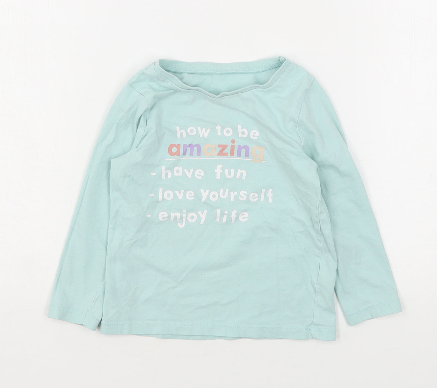 George Girls Green  Cotton Basic T-Shirt Size 2-3 Years Round Neck