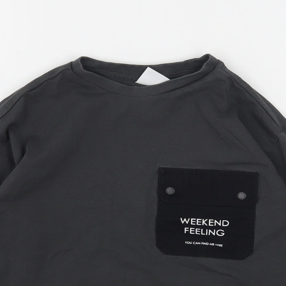 Zara Boys Grey  Cotton Basic T-Shirt Size 4-5 Years Round Neck