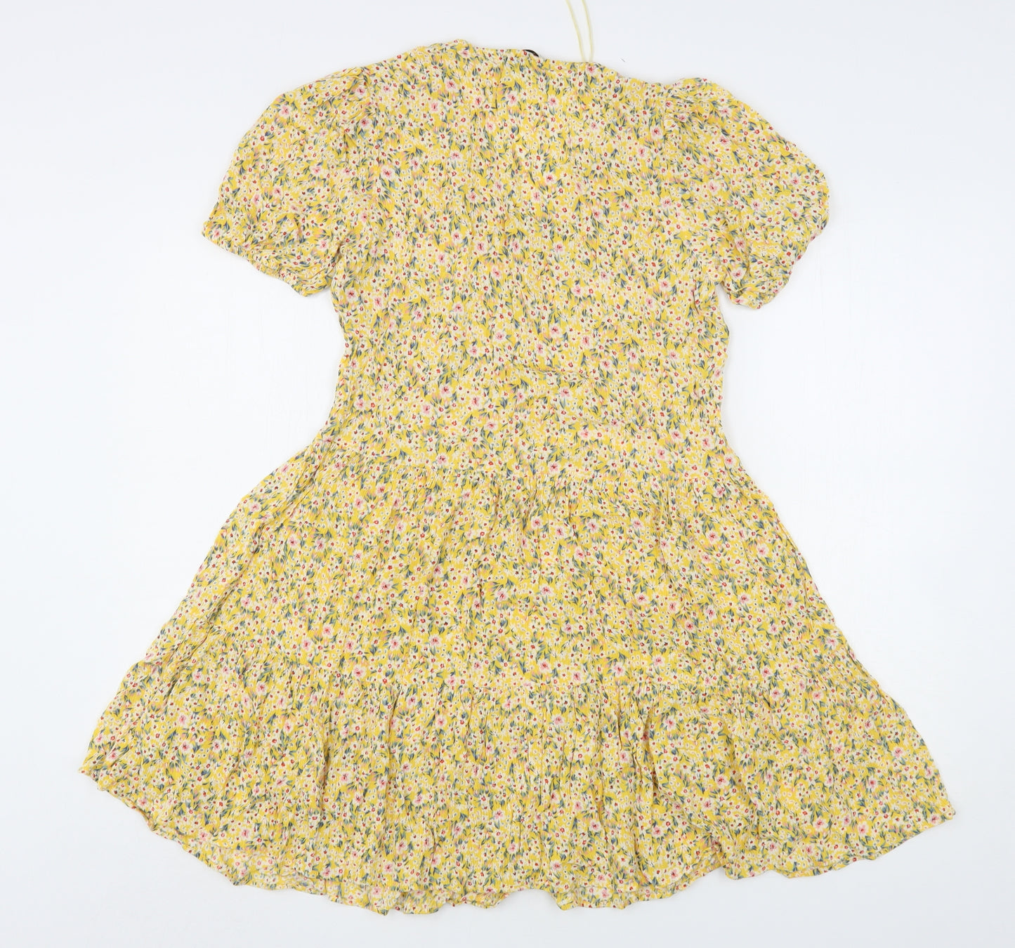 F&F Womens Yellow Floral Viscose A-Line  Size 10  V-Neck