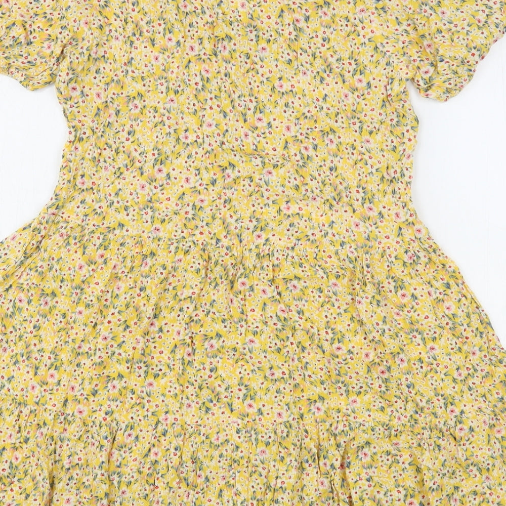 F&F Womens Yellow Floral Viscose A-Line  Size 10  V-Neck