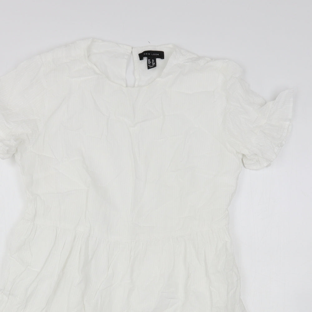 New Look Womens White  Cotton A-Line  Size 12  Round Neck