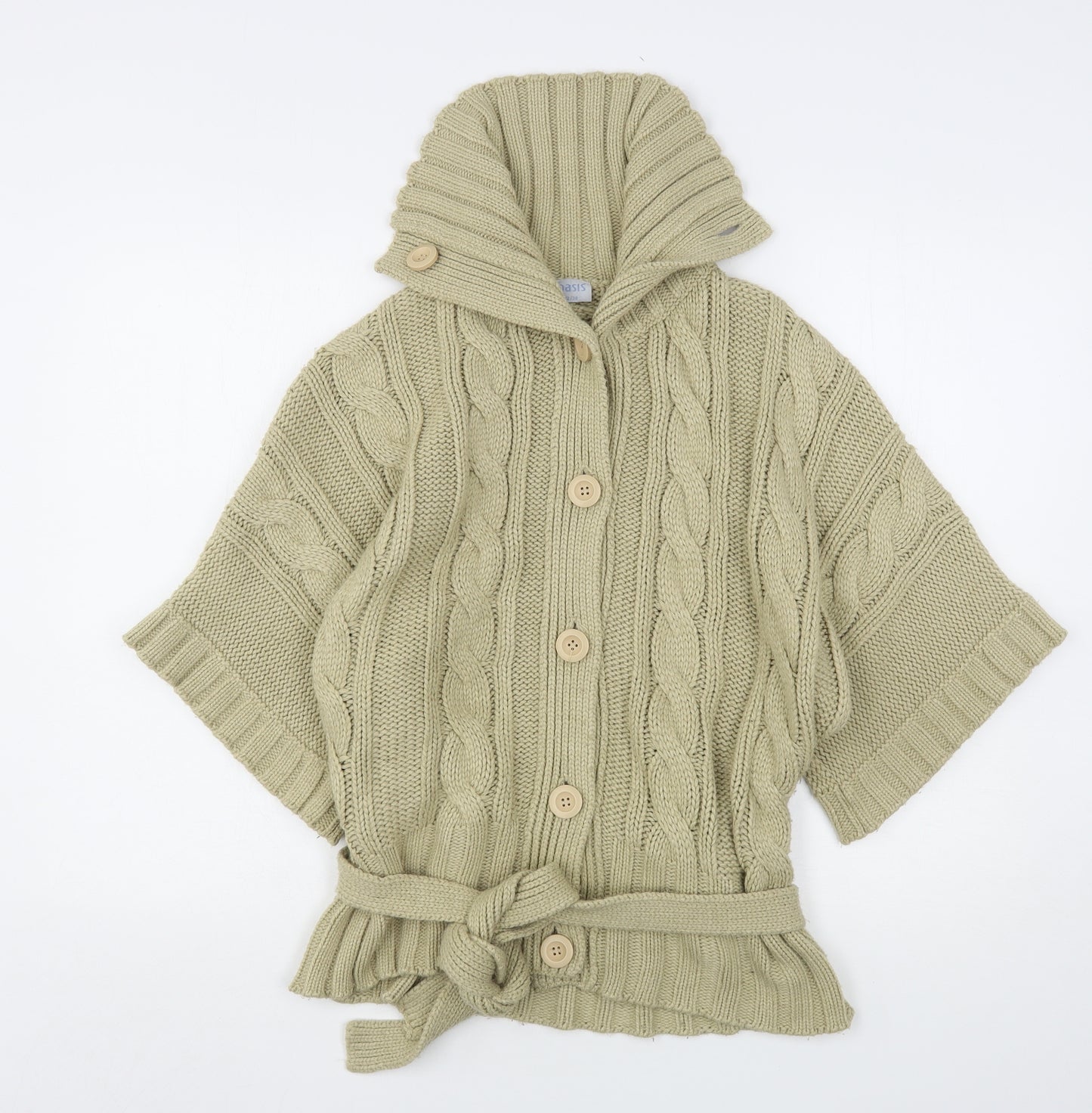 Oasis Womens Beige High Neck  Acrylic Cardigan Jumper Size 12