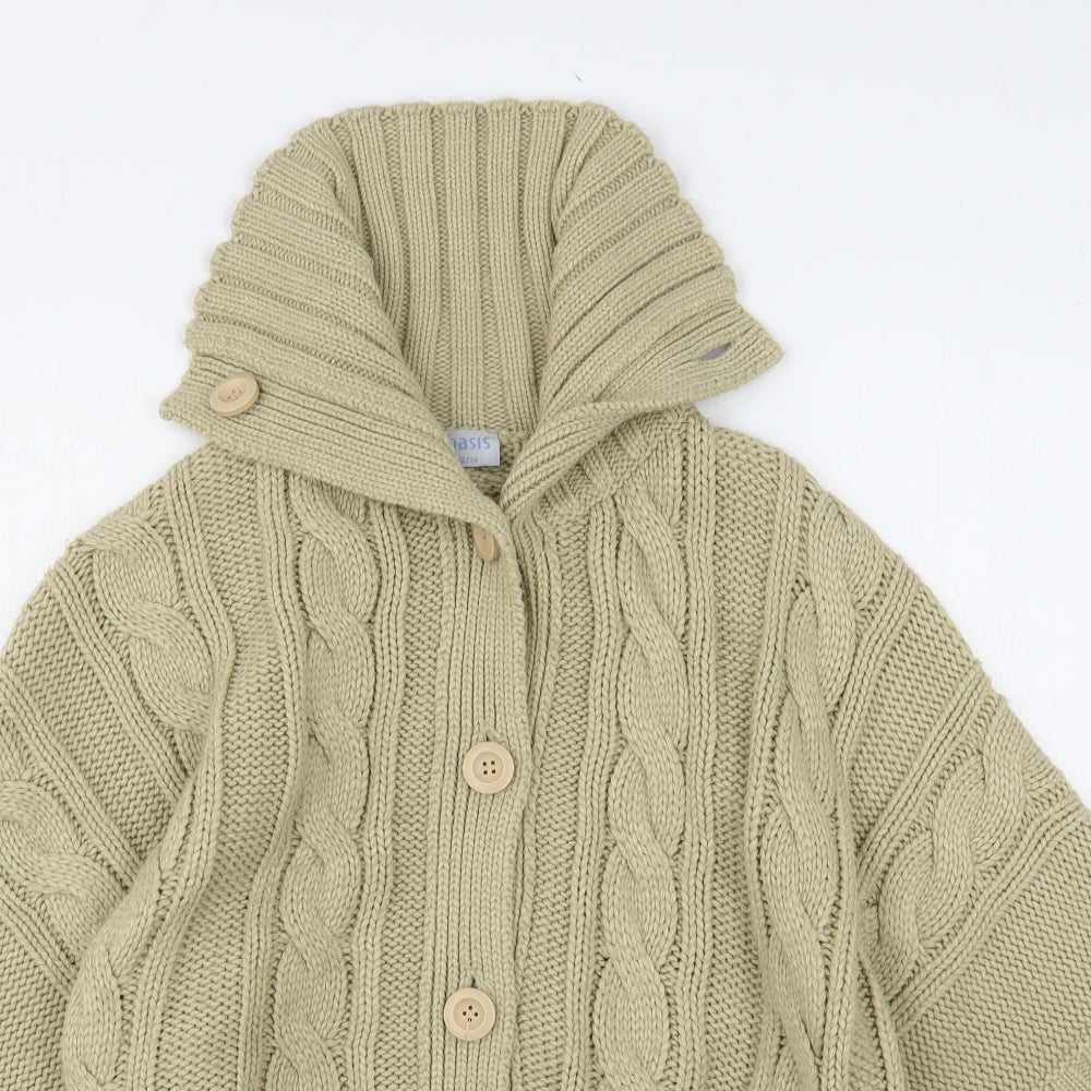 Oasis Womens Beige High Neck  Acrylic Cardigan Jumper Size 12