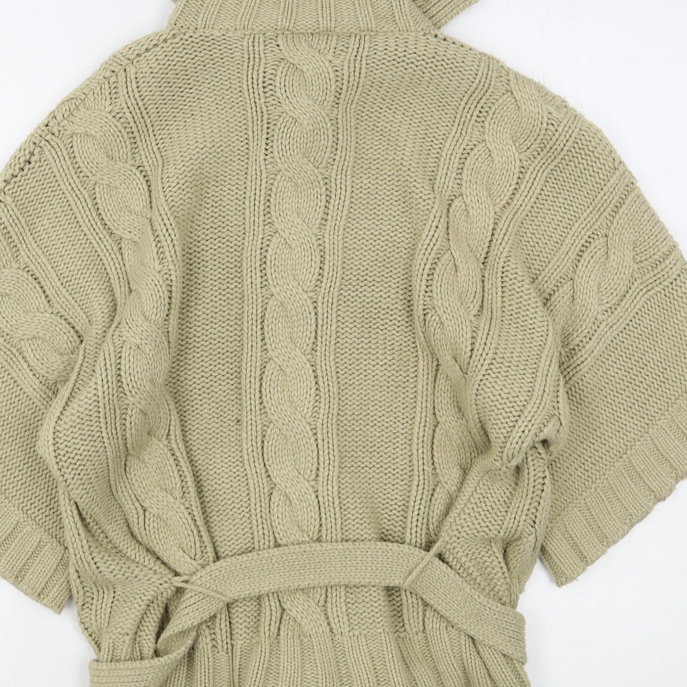 Oasis Womens Beige High Neck  Acrylic Cardigan Jumper Size 12