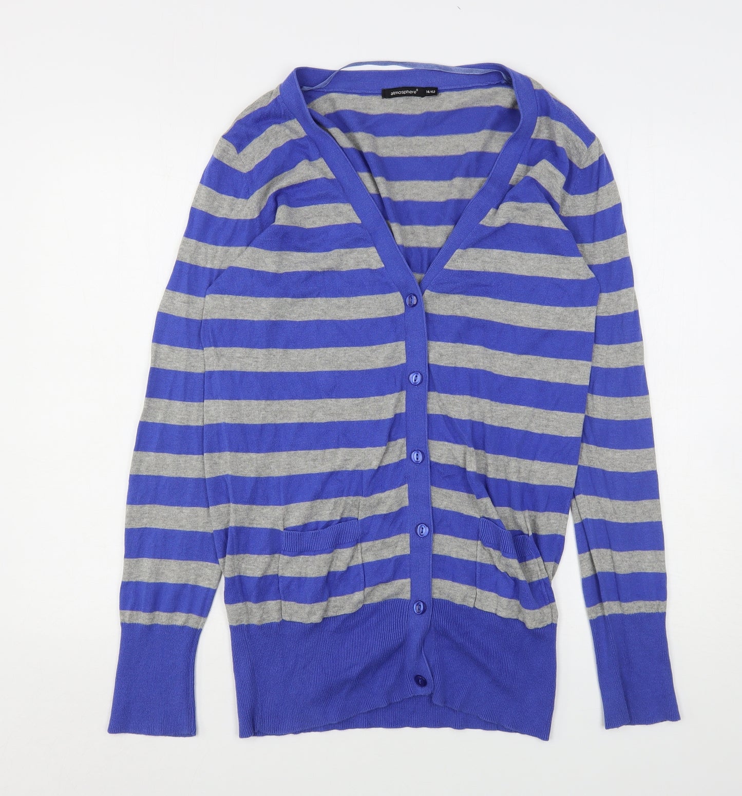 Atmosphere Womens Multicoloured V-Neck Striped Cotton Cardigan Jumper Size 14