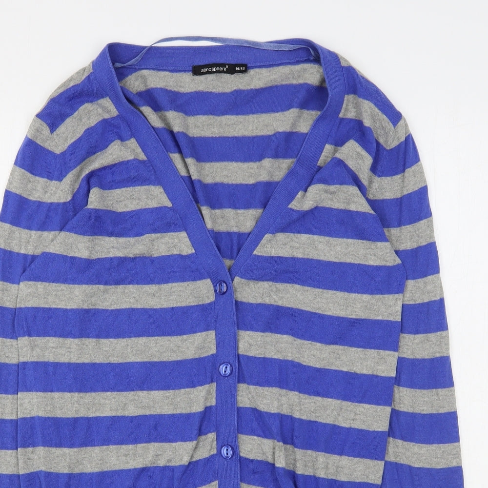 Atmosphere Womens Multicoloured V-Neck Striped Cotton Cardigan Jumper Size 14