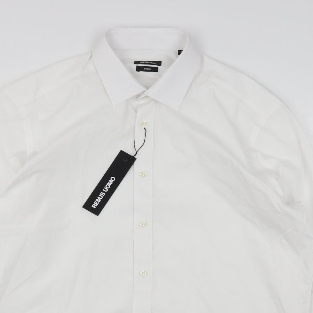 Remus Uomo Mens White  Cotton  Dress Shirt Size 17 Collared