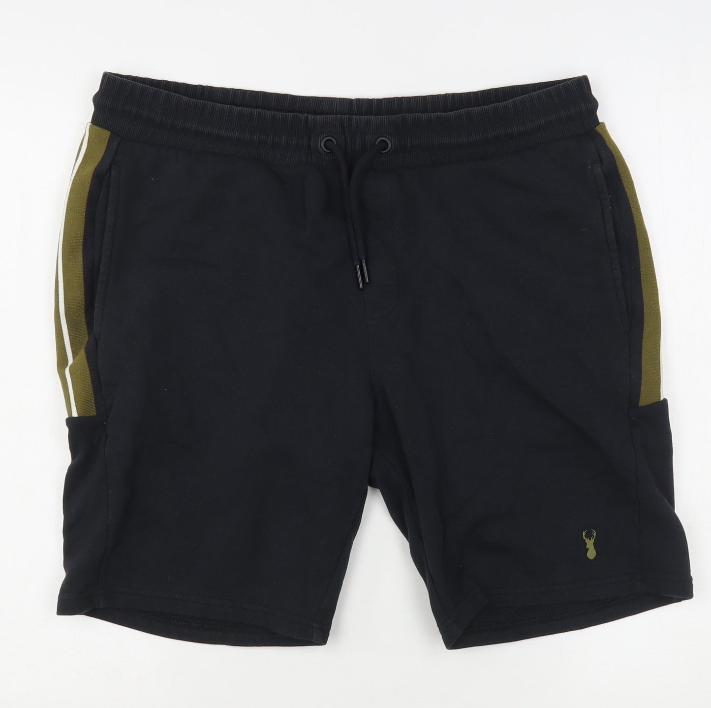 NEXT Mens Black  Cotton Sweat Shorts Size L L9 in Regular Drawstring