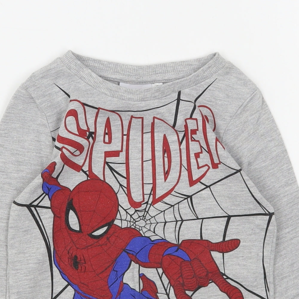 Marvel Boys Grey Geometric Polyester Basic T-Shirt Size 3-4 Years Round Neck  - Spiderman