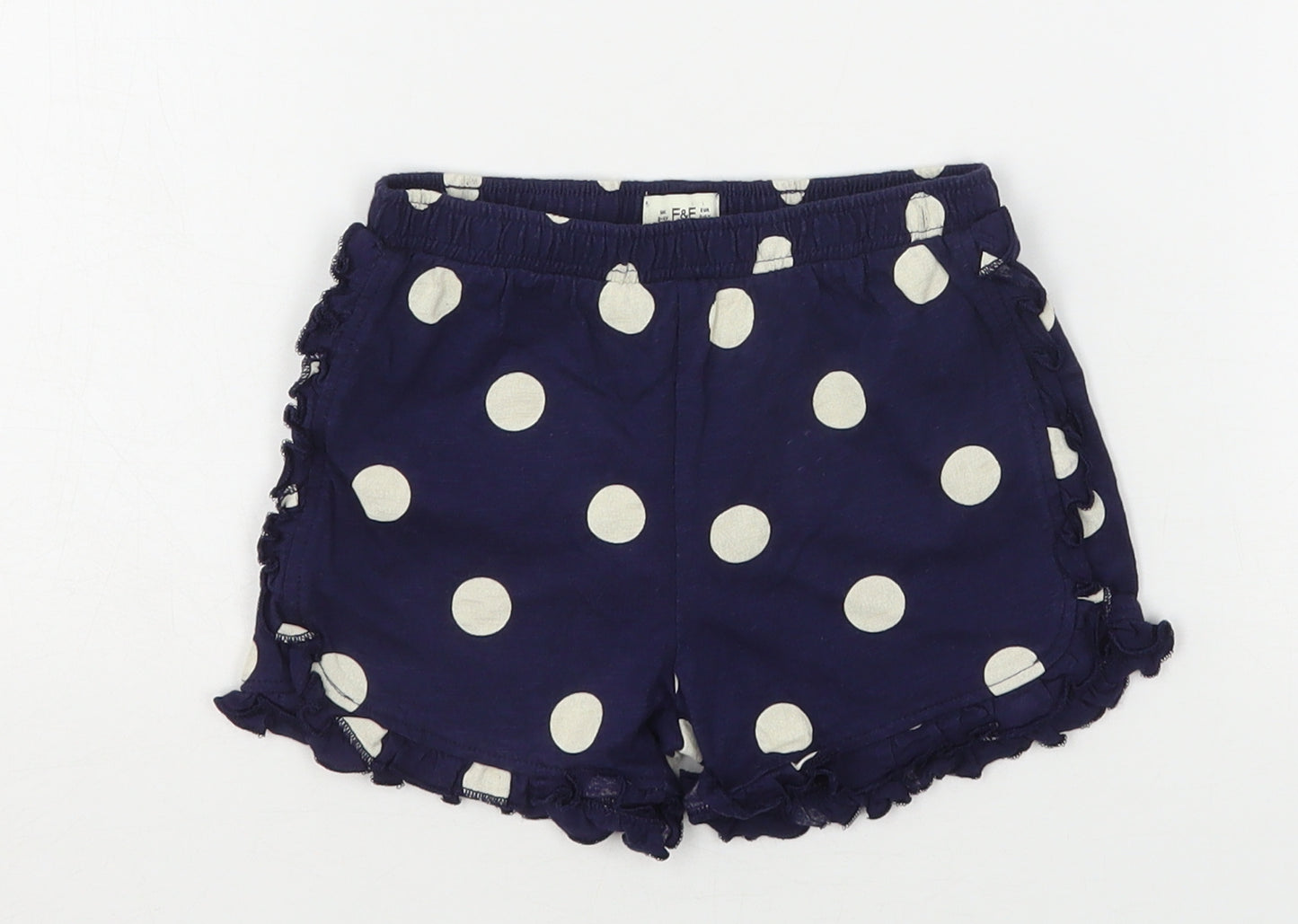 F&F Girls Blue Polka Dot Cotton Sweat Shorts Size 3-4 Years  Regular