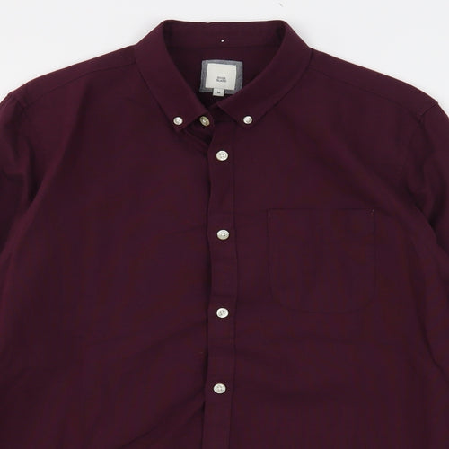 River Island Mens Purple  Cotton  Button-Up Size M Collared