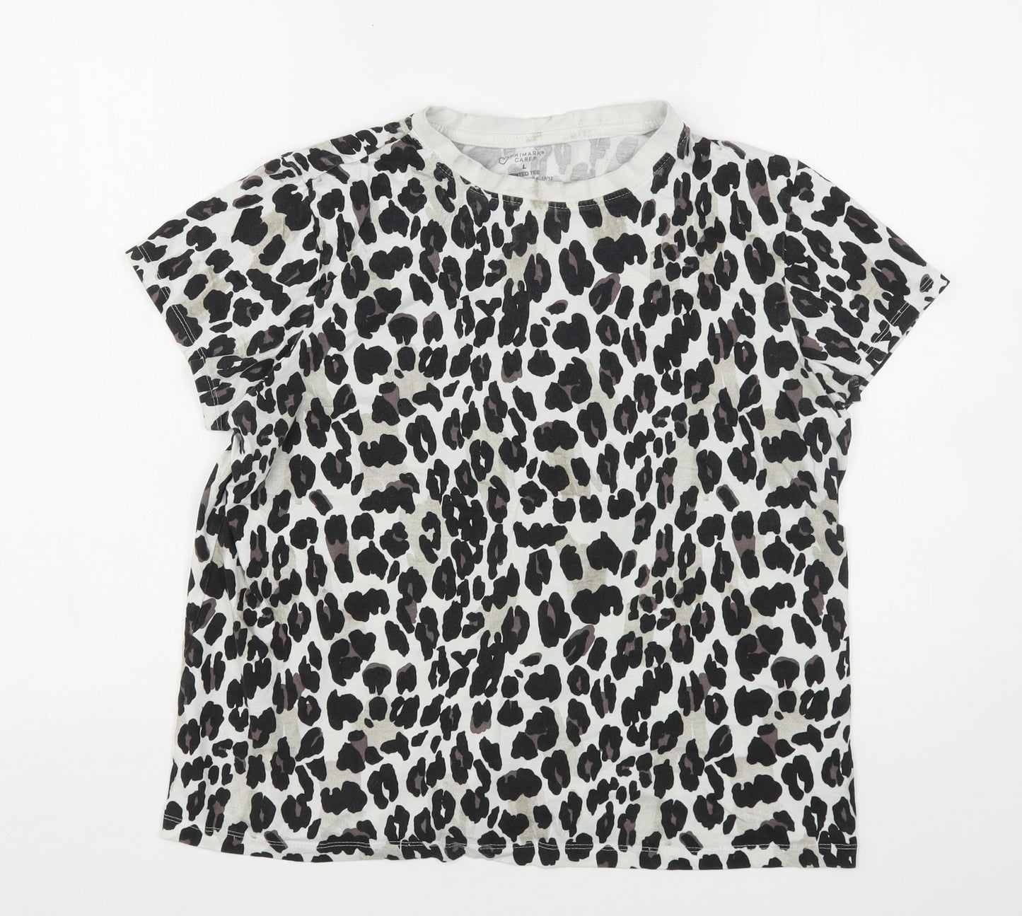 Primark Womens Multicoloured Animal Print Cotton Basic T-Shirt Size 14 Round Neck