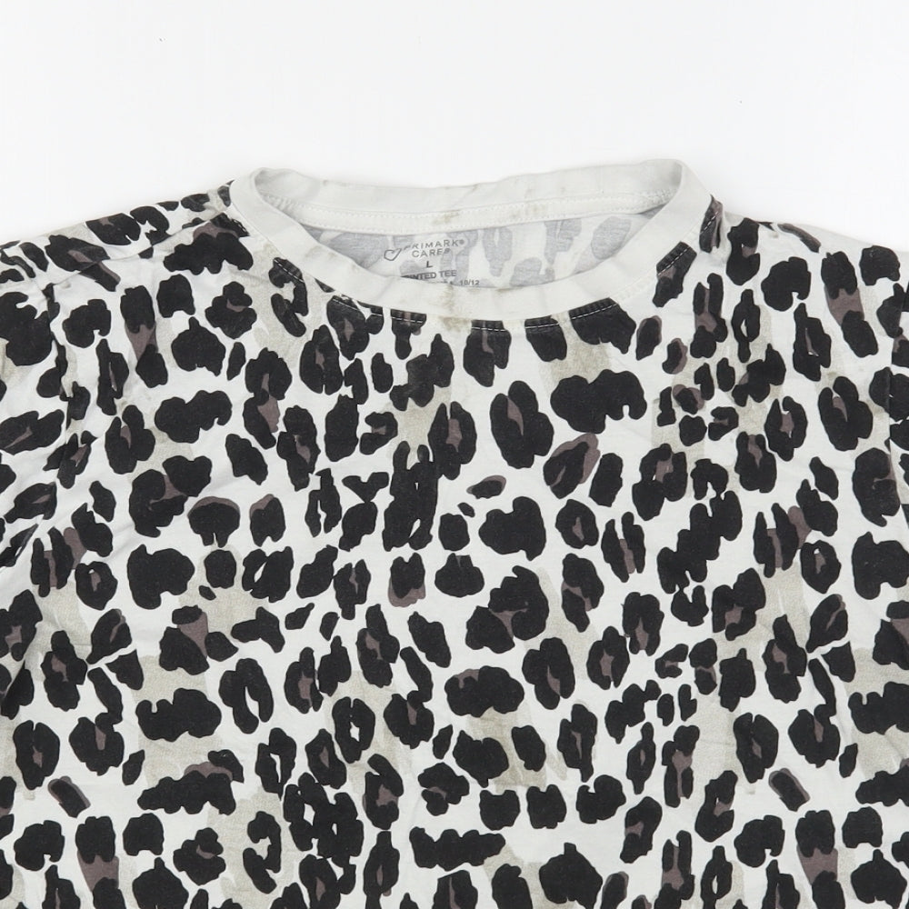 Primark Womens Multicoloured Animal Print Cotton Basic T-Shirt Size 14 Round Neck