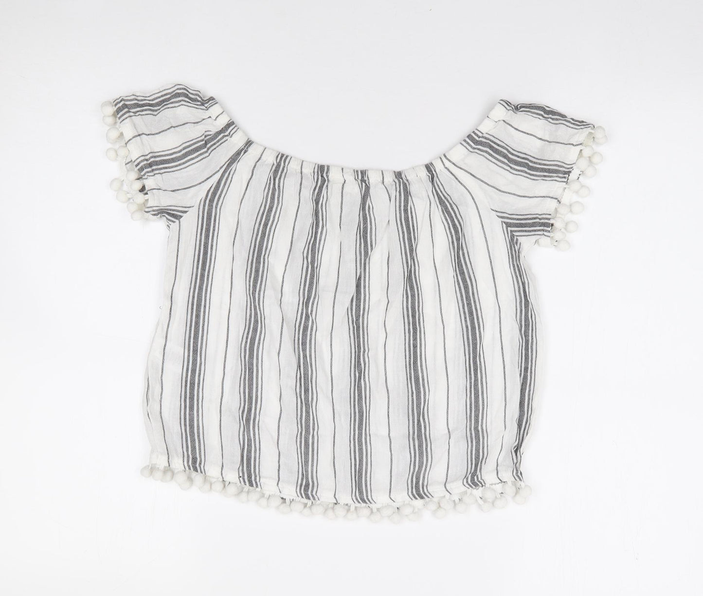 Matalan Girls Ivory Striped Viscose Jersey Blouse Size 12 Years Boat Neck Pullover