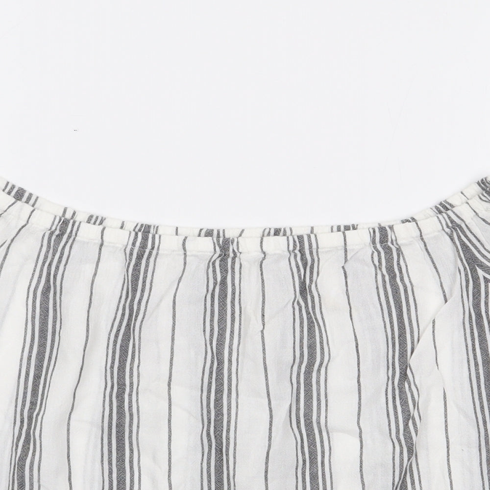 Matalan Girls Ivory Striped Viscose Jersey Blouse Size 12 Years Boat Neck Pullover