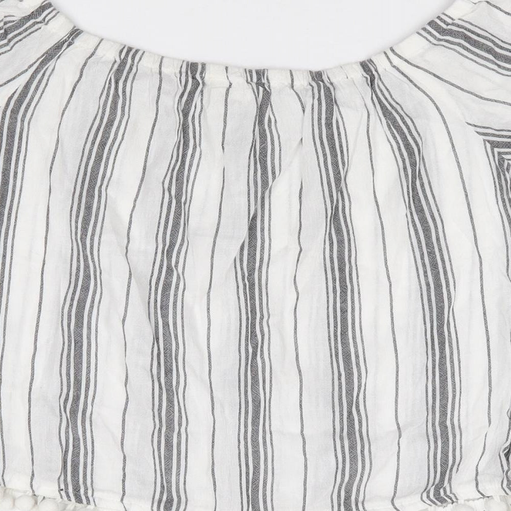 Matalan Girls Ivory Striped Viscose Jersey Blouse Size 12 Years Boat Neck Pullover