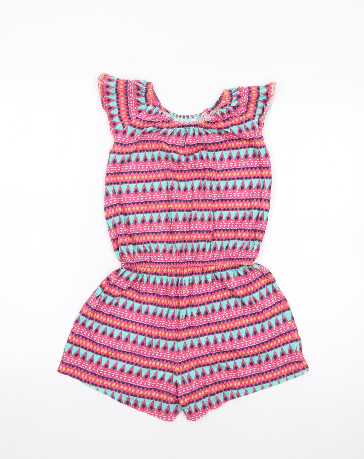 Dunnes Girls Multicoloured Geometric 100% Cotton Playsuit One-Piece Size 10 Years  Pullover