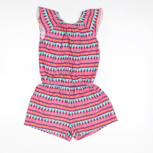 Dunnes Girls Multicoloured Geometric 100% Cotton Playsuit One-Piece Size 10 Years  Pullover