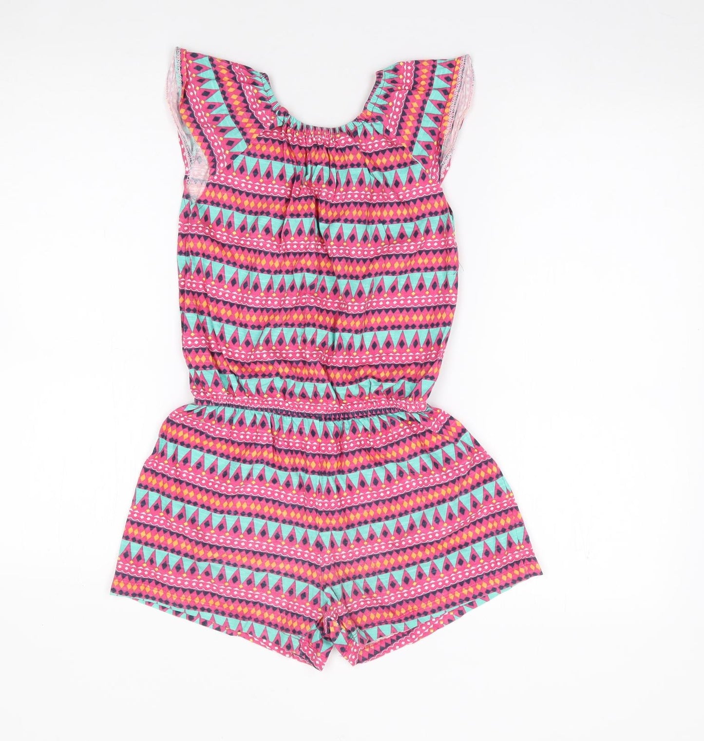 Dunnes Girls Multicoloured Geometric 100% Cotton Playsuit One-Piece Size 10 Years  Pullover