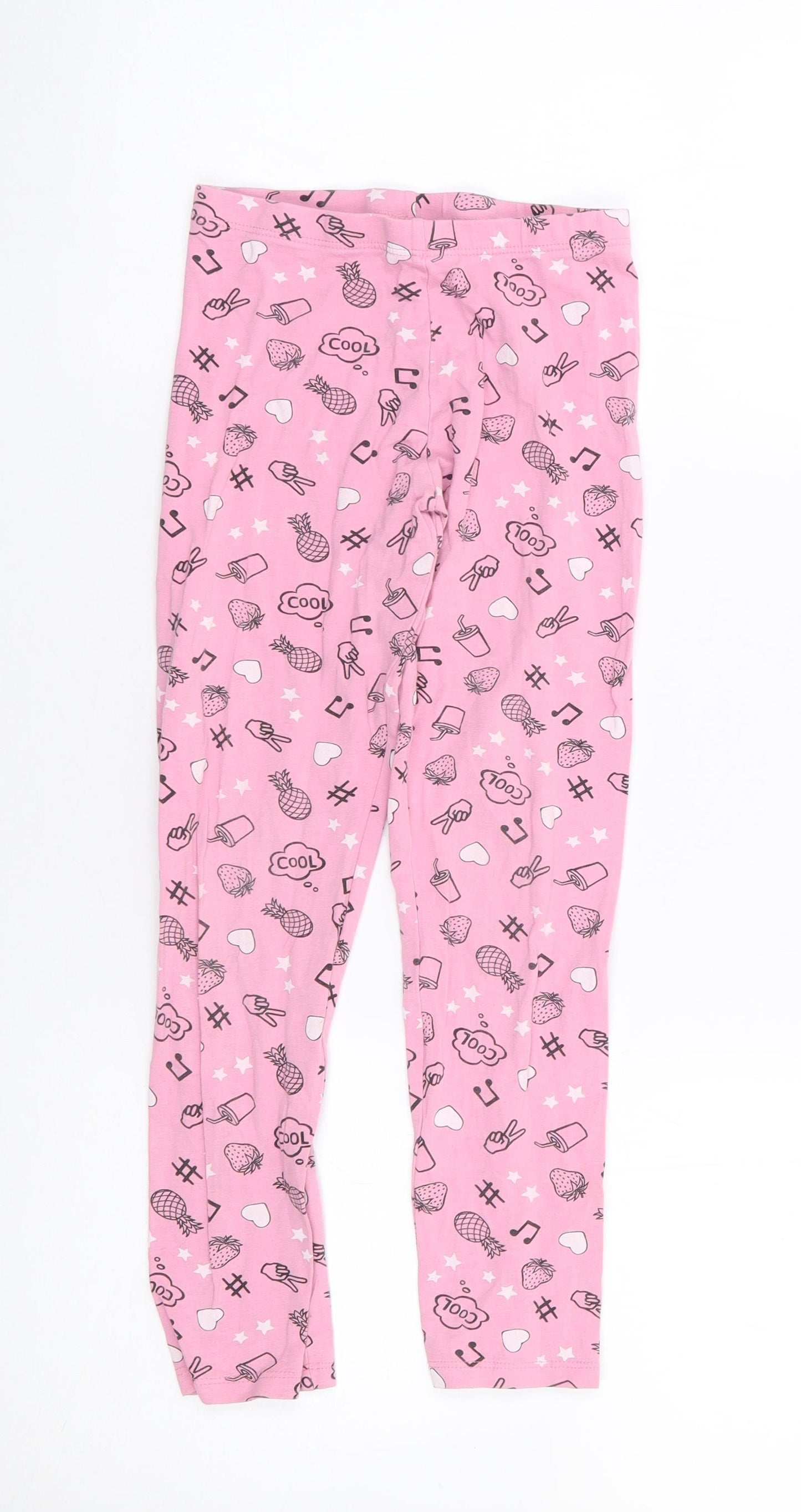 Matalan Girls Pink Geometric Cotton Pedal Pusher Trousers Size 9 Years L20 in Regular  - Legging