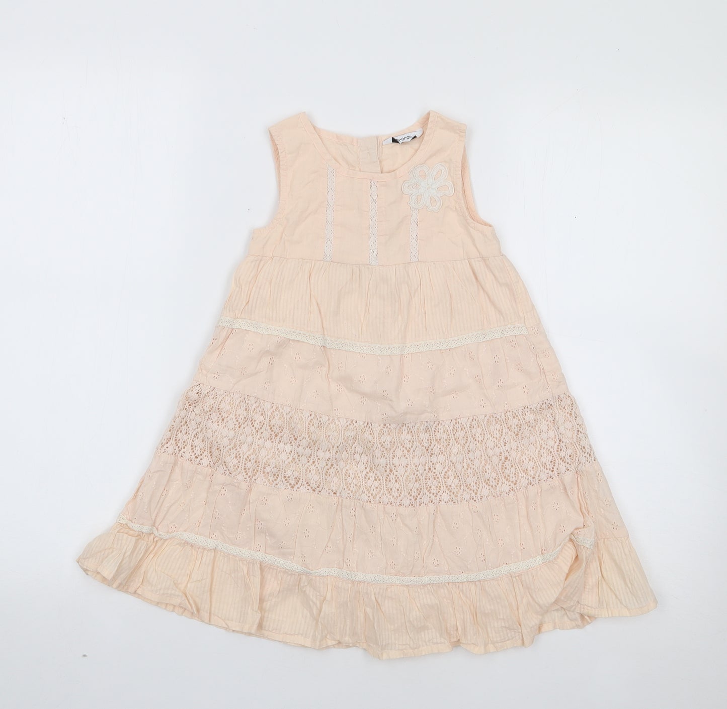 George Girls Beige Floral Cotton A-Line  Size 3-4 Years  Round Neck Pullover
