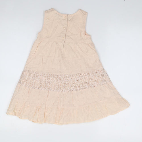 George Girls Beige Floral Cotton A-Line  Size 3-4 Years  Round Neck Pullover
