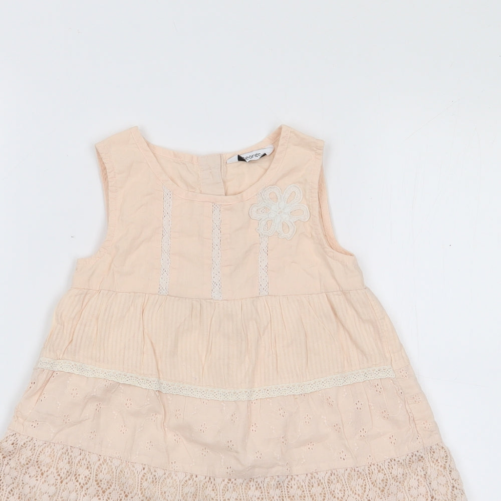 George Girls Beige Floral Cotton A-Line  Size 3-4 Years  Round Neck Pullover