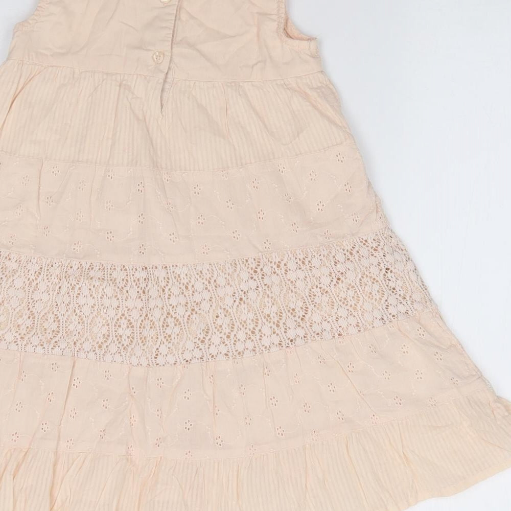 George Girls Beige Floral Cotton A-Line  Size 3-4 Years  Round Neck Pullover