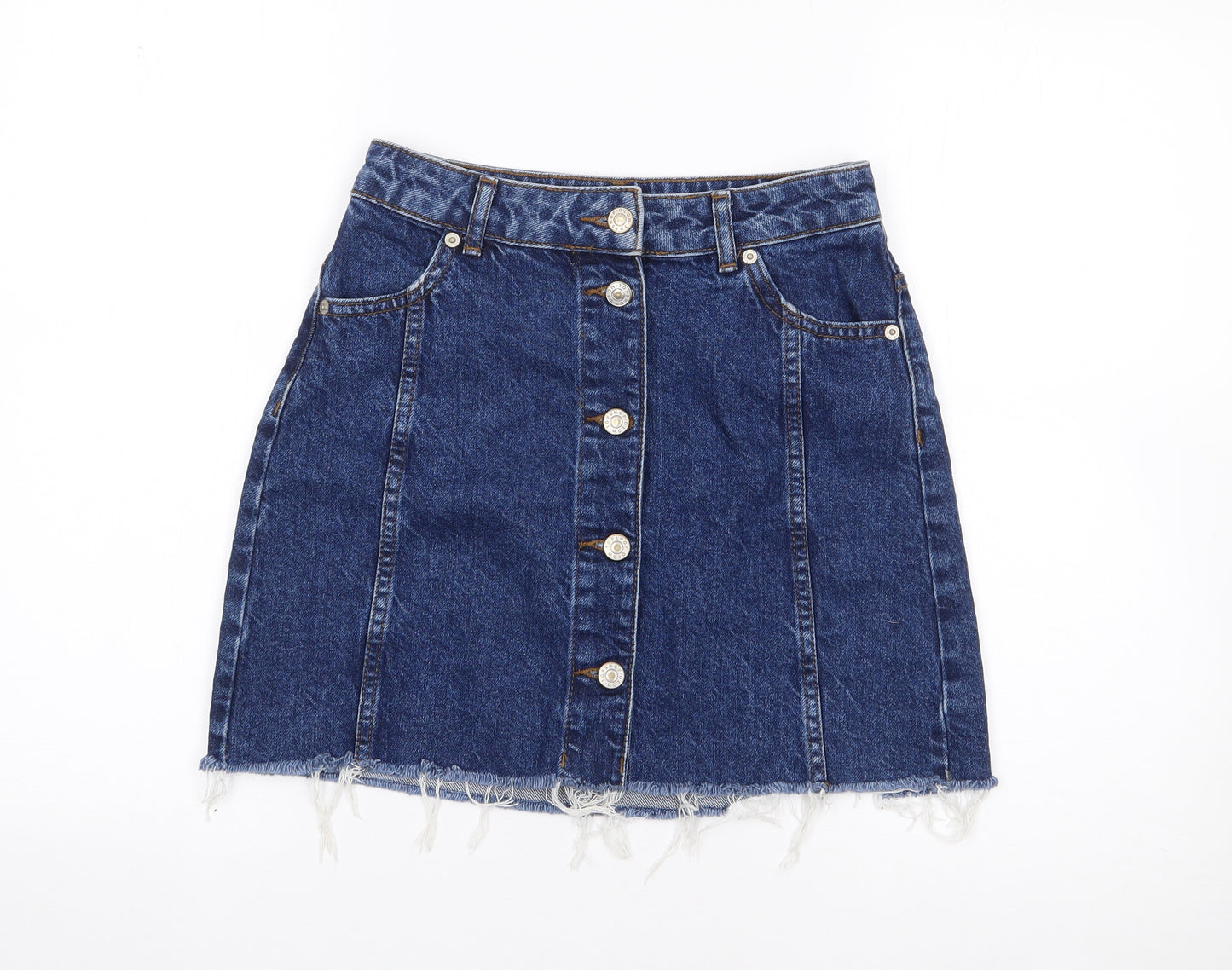 Topshop Womens Blue  Cotton Mini Skirt Size 8   Button
