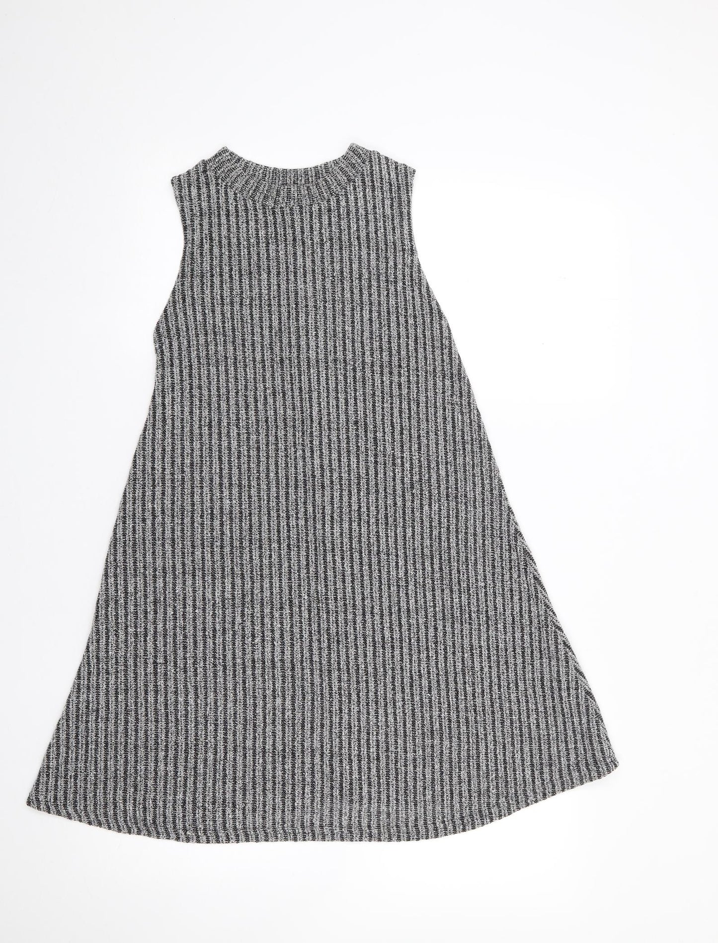 Primark Womens Grey Striped Viscose A-Line  Size 6  Crew Neck Pullover